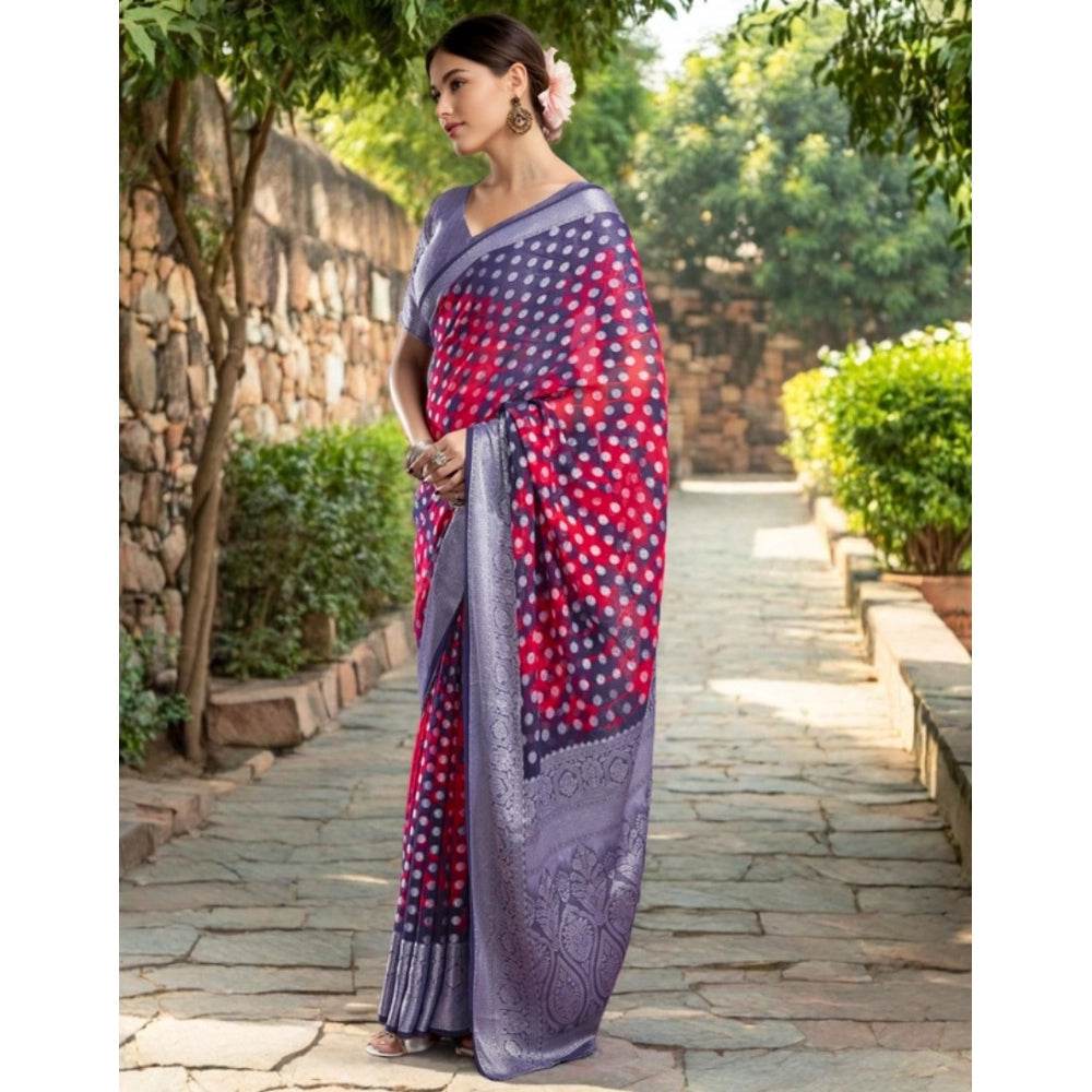 Generic Women's Georgette Weaving Saree With Unstitched Blouse 5.5Mtr (Pink) - MYLUXURY LANE ENTERPRISE